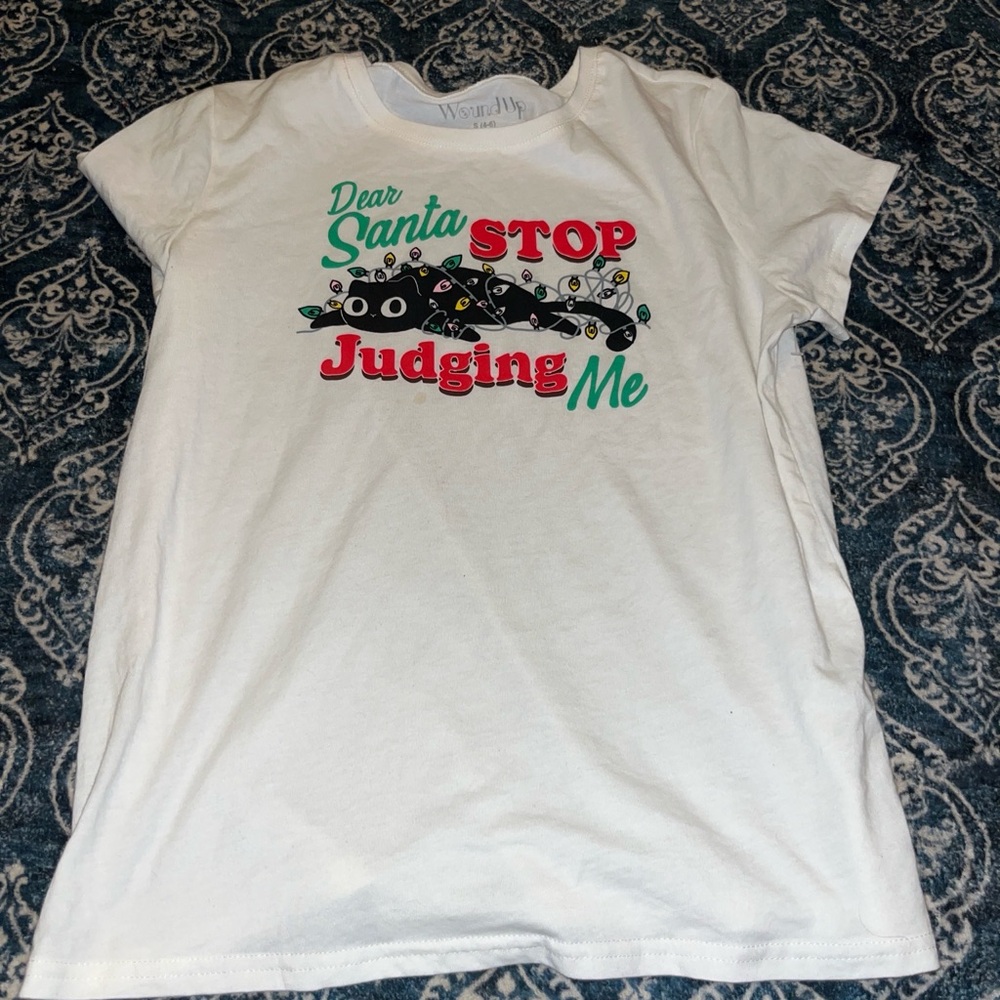 Wound Up White Tee with Santa Print